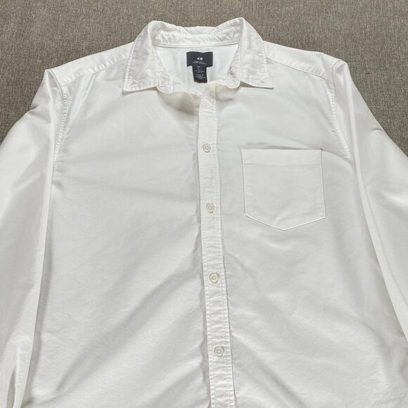 H&M Button Down Shirt Top Men's Large White Business Casual 100% Cotton - Picture 4 of 10
